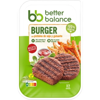 burger vegana 100% vegetal 2 unidades sin lactosa envase 200 g - Better Balance