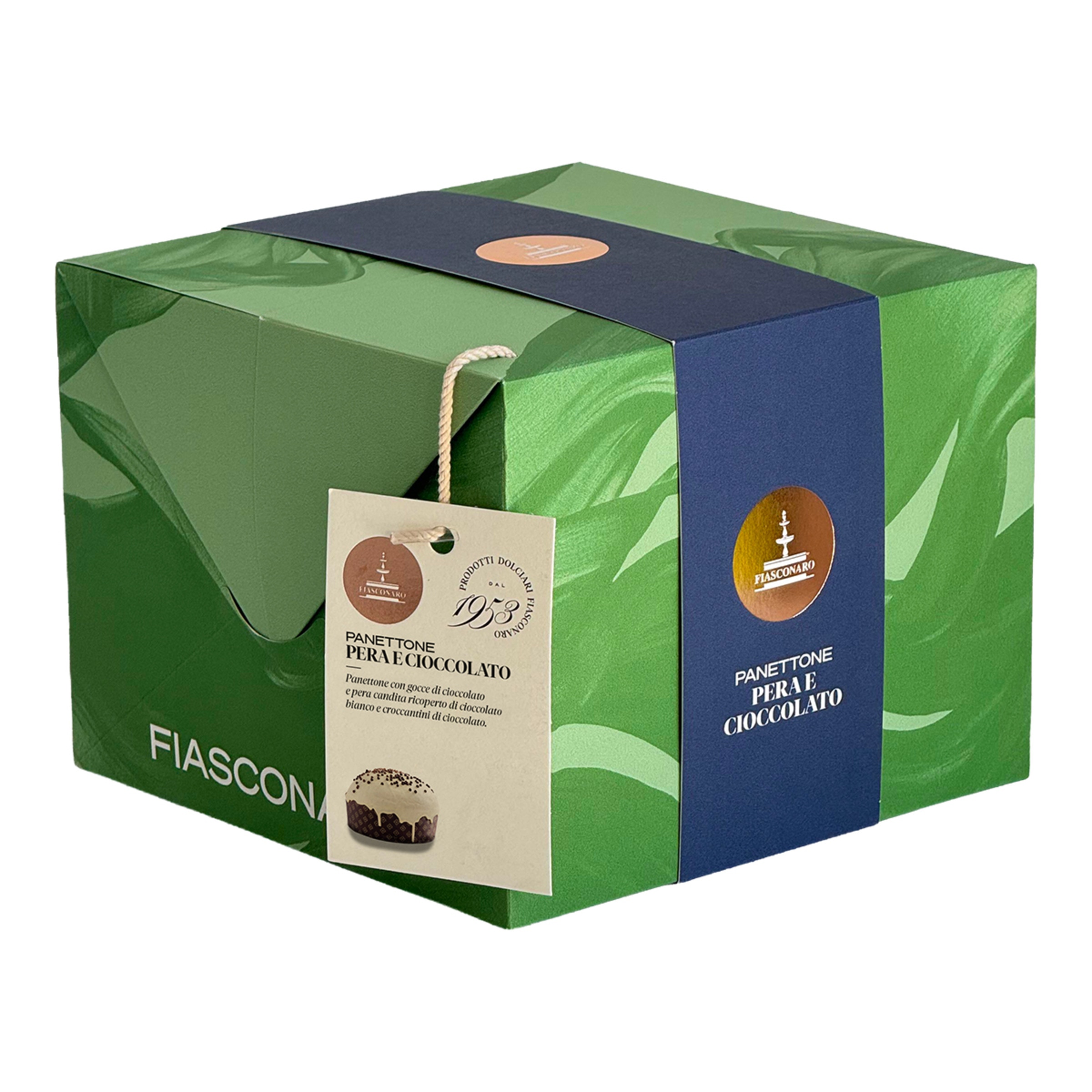 Imagen 0 de Panettone con pera confitada, gotas de chocolate, cubierto con chocolate blanco y chips de chocolate siciliano Fiasconaro