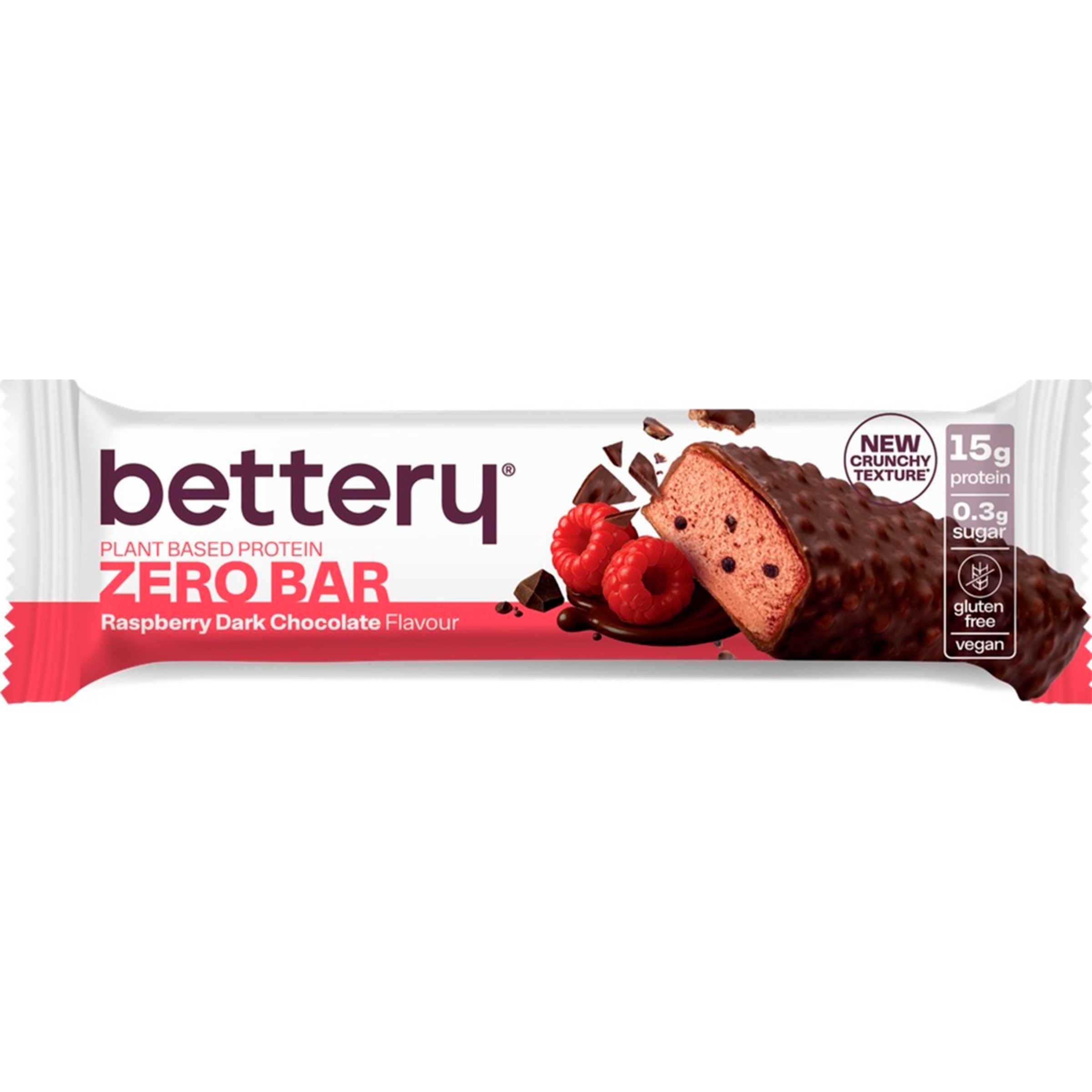 Barra Plant Based Zero Bar Chocolate e Framboesa embalagem 55 g