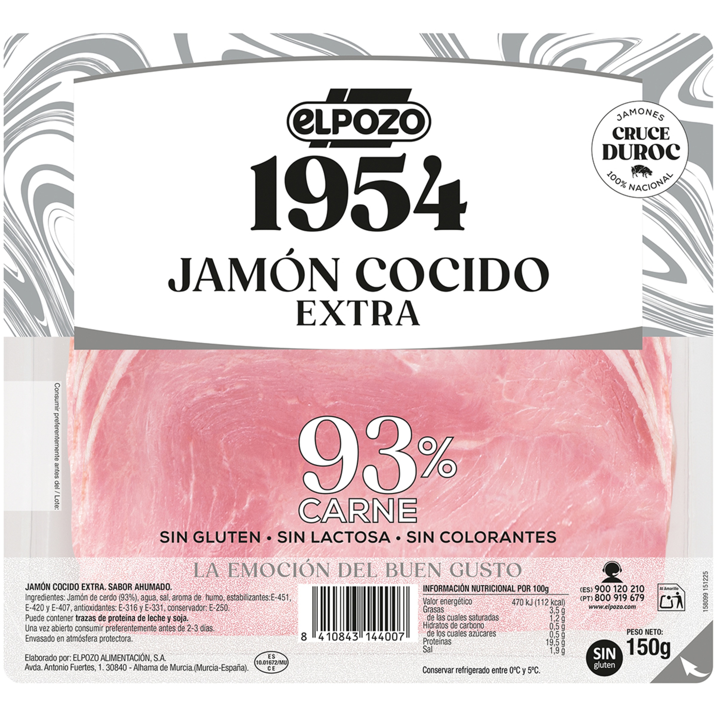 Edición 1954 jamón cocido extra sabor ahumado raza Duroc en lonchas sin gluten sin lactosa envase 150 g