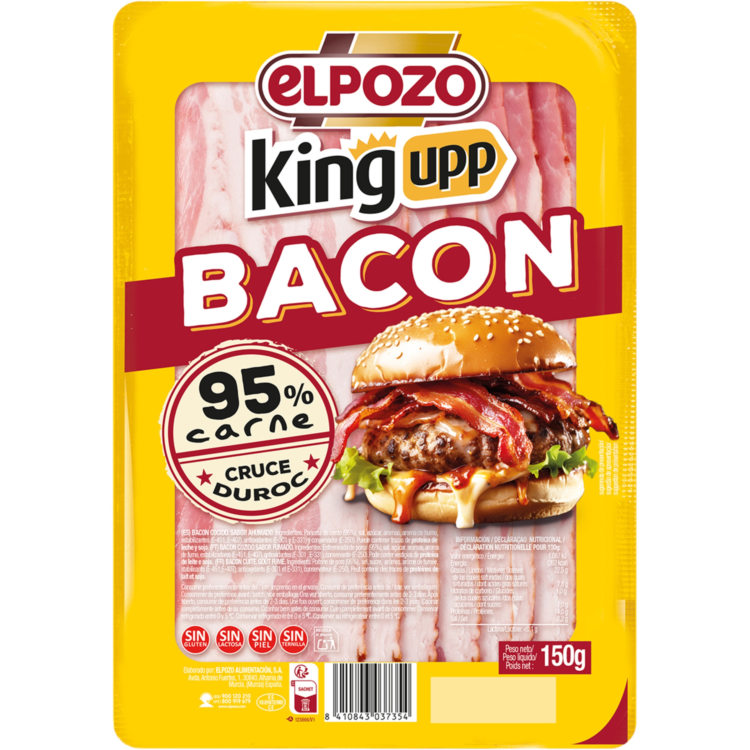 King Upp bacon en lonchas sin gluten sin lactosa envase 150 g