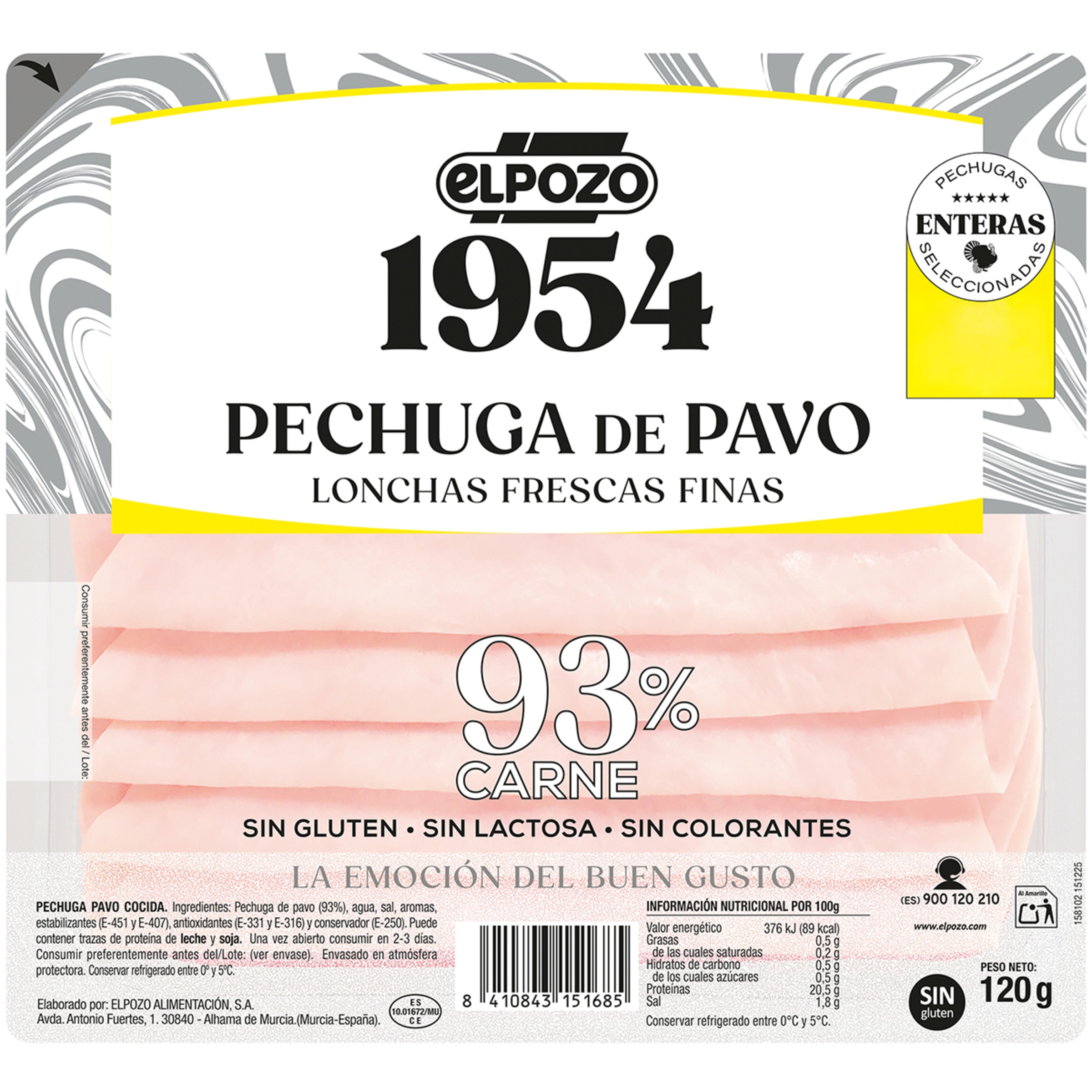 Edición 1954 pechuga de pavo en lonchas frescas finas sin gluten sin lactosa envase 130 g