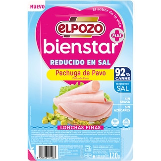 BienStar pechuga de pavo sin grasa sin azúcares reducido en sal en lonchas finas envase 120 g sin gluten sin lactosa - Elpozo