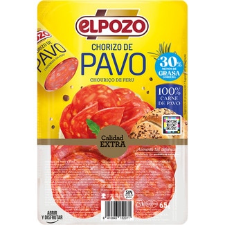 chorizo de pavo extra en lonchas envase 65 g sin gluten - Elpozo
