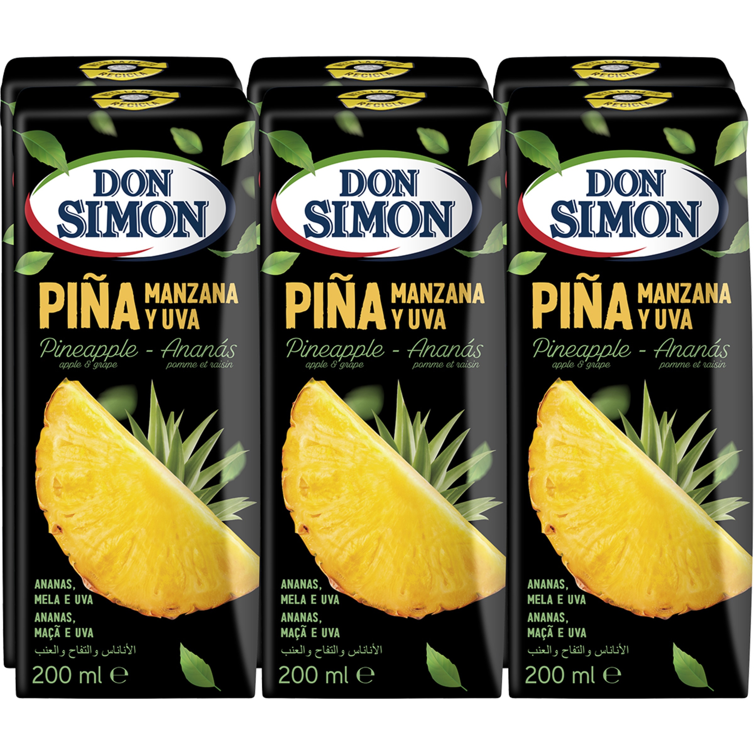 zumo de piña, manzana y uva a partir de concentrado pack 6 briks 200 ml