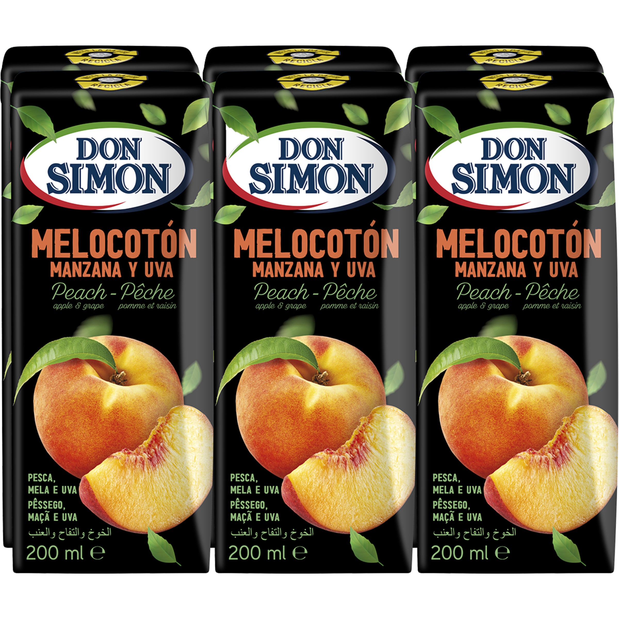 zumo de melocotón, manzana y uva a partir de concentrado pack 6 briks 200 ml