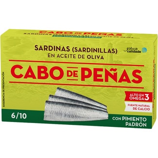 sardinillas en aceite oliva con pimiento de padrón lata 60 g neto escurrido - Cabo De Peñas