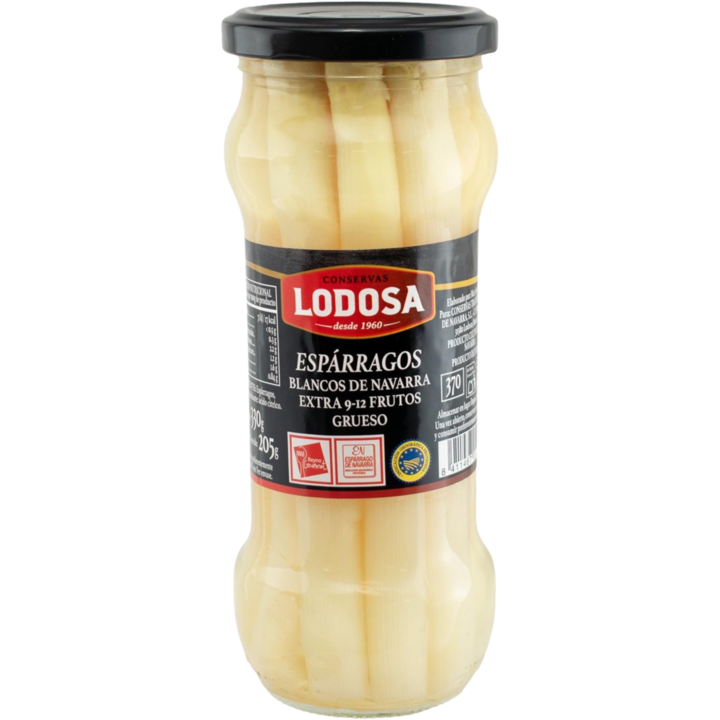 espárragos blancos IGP de Navarra gruesos 9-12 piezas frasco 205 g neto escurrido