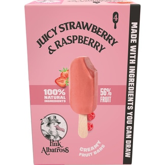 polo cremoso de fresa y frambuesa 100% natural  con 56% de fruta 4 unidades estuche 260 ml - Pink Albatross