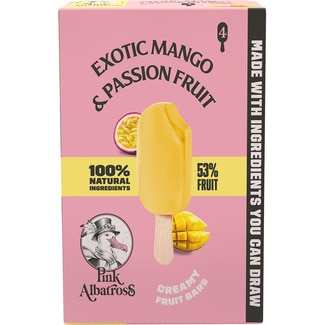 polo cremoso de mango y maracuyá 100% natural con 53% de fruta 4 unidades estuche 260 ml - Pink Albatross