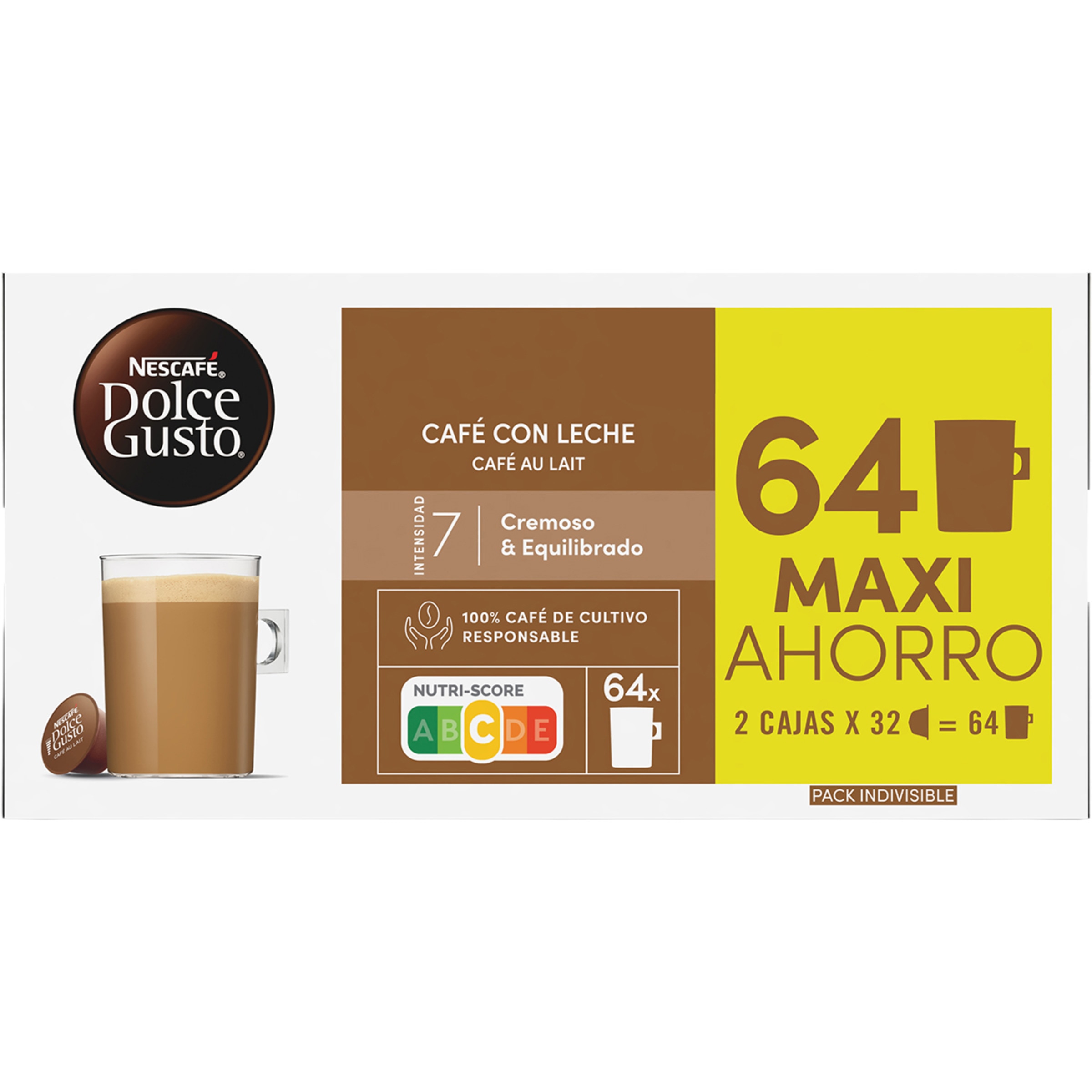 café con leche maxi ahorro pack 2 estuches 32 capsulas