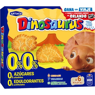 galletas de cereales 0% azúcares y 0% edulcorantes 6 bolsitas individuales paquete 185 g - Artiach Dinosaurus