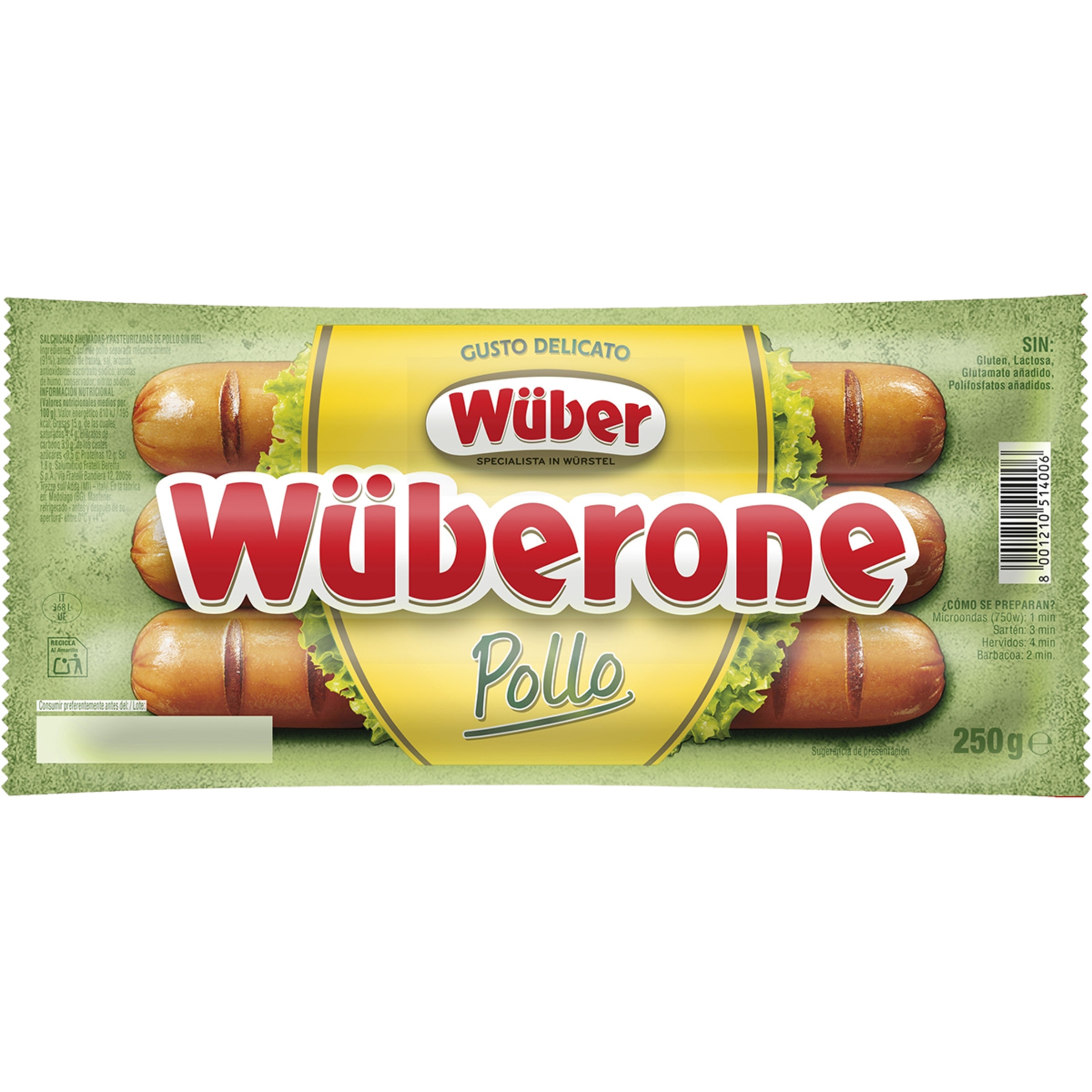 salchichas de pollo Wüberone 3 piezas paquete 250 g