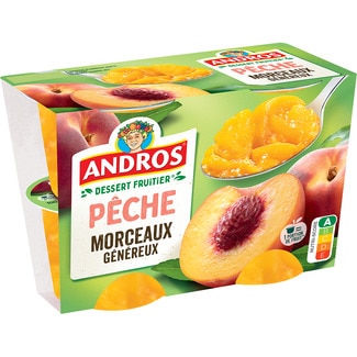 postre de melocotón con trozos pack 4 unidades 100 g - Andros