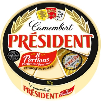 queso francés camembert de vaca elaborado con leche pasteurizada 8 porciones caja 250 g - President