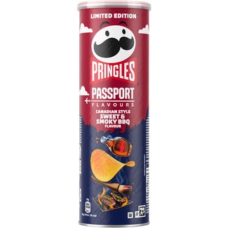 aperitivo frito de patata Passport sabor sweet & Smoky Bbq estilo Canadiense Ed. Limitada lata 165 g - Pringles
