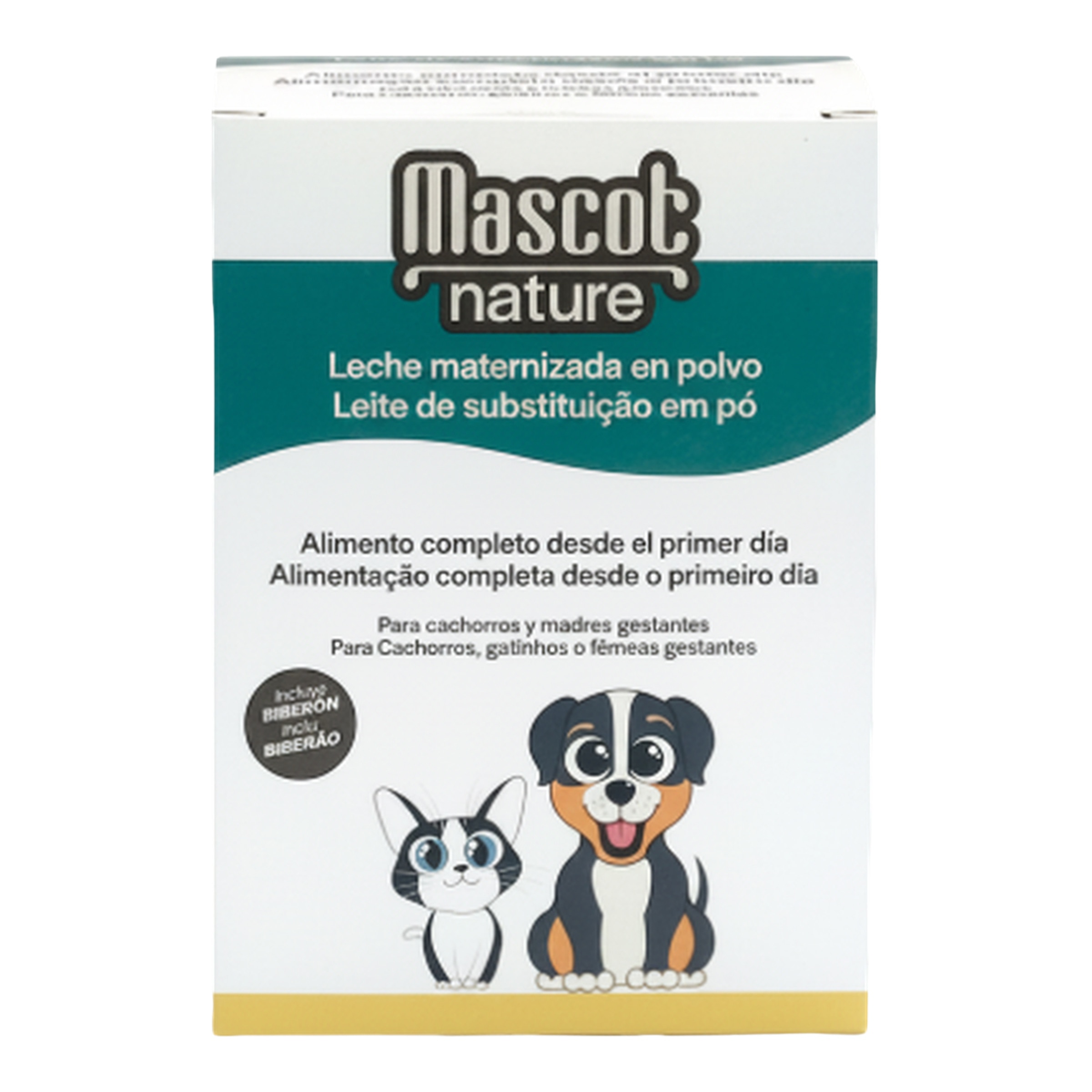 Imagen 0 de Leche en polvo + biberón para perros y gatos cachorros Mascot Nature 400 g