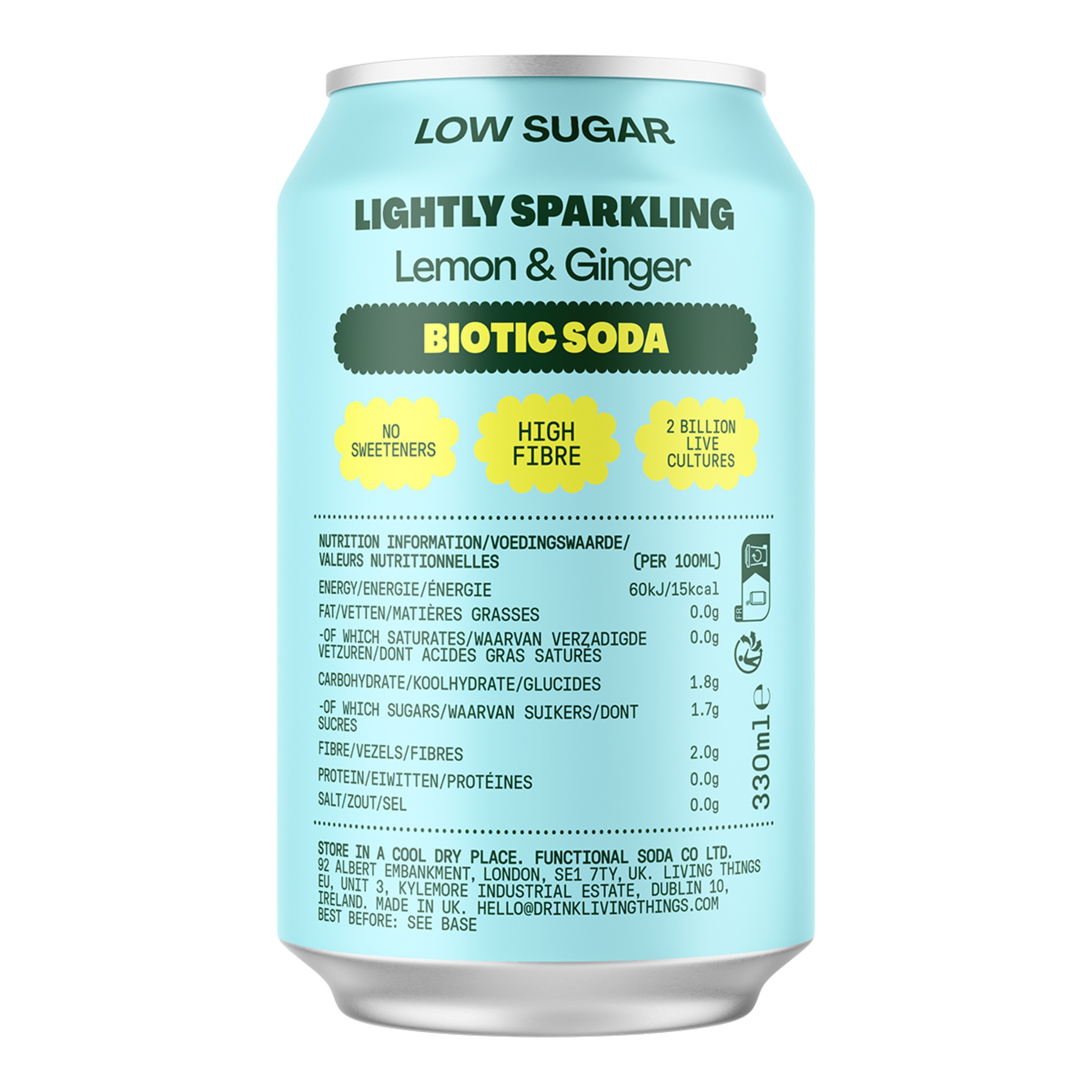 Refresco de soda Functional sabor limón y ginger Living Things 2