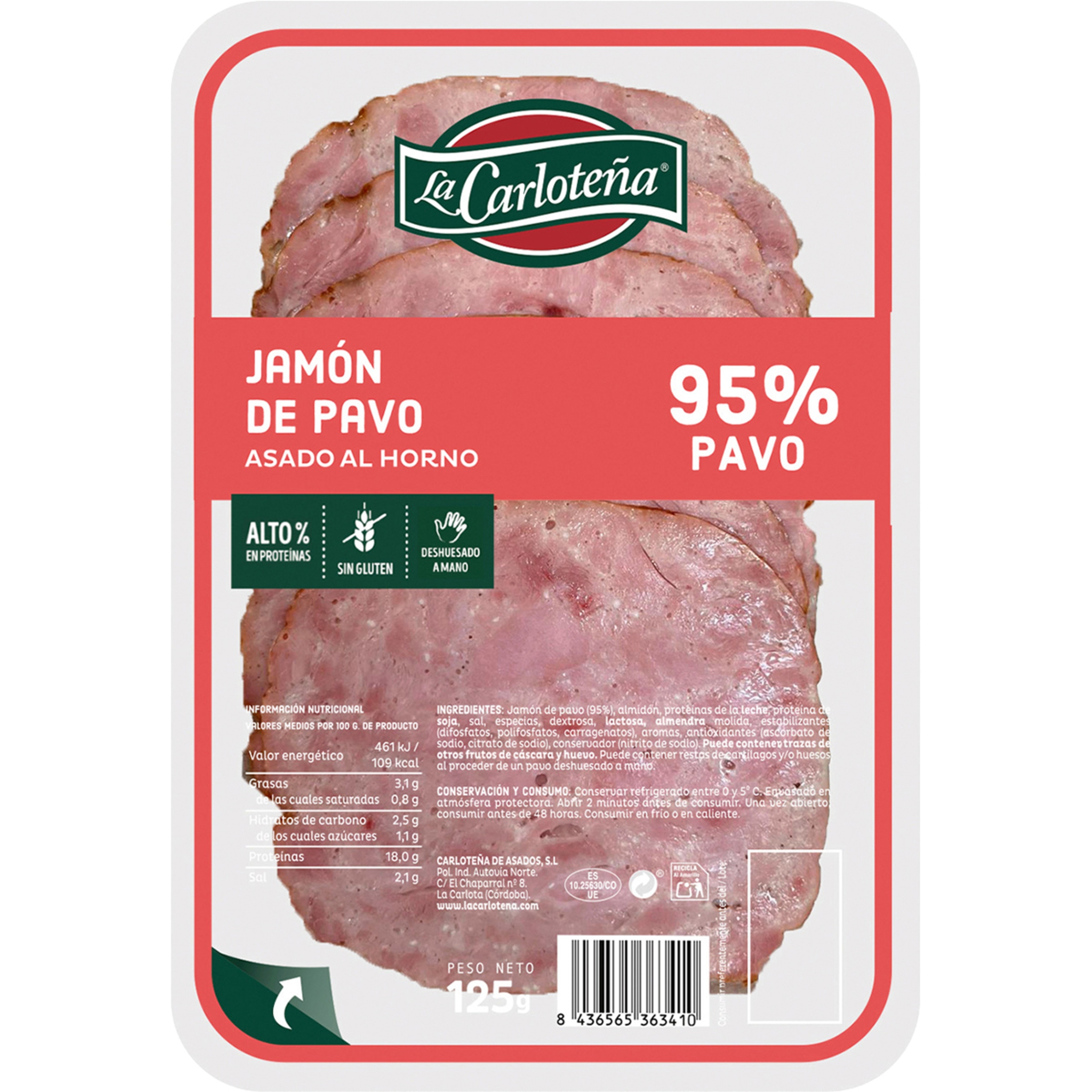 jamón de pavo asado al horno en lonchas sin gluten envase 125 g
