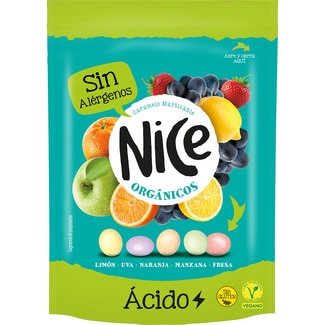caramelo masticable orgánico ácido de limón, uva, naranja, manzana y fresa sin gluten bolsa 105 g y vegano - Nice