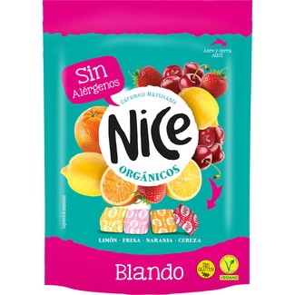 caramelo masticable orgánico blando de limón, fresa, naranja y cereza sin gluten y vegano bolsa 105 g - Nice