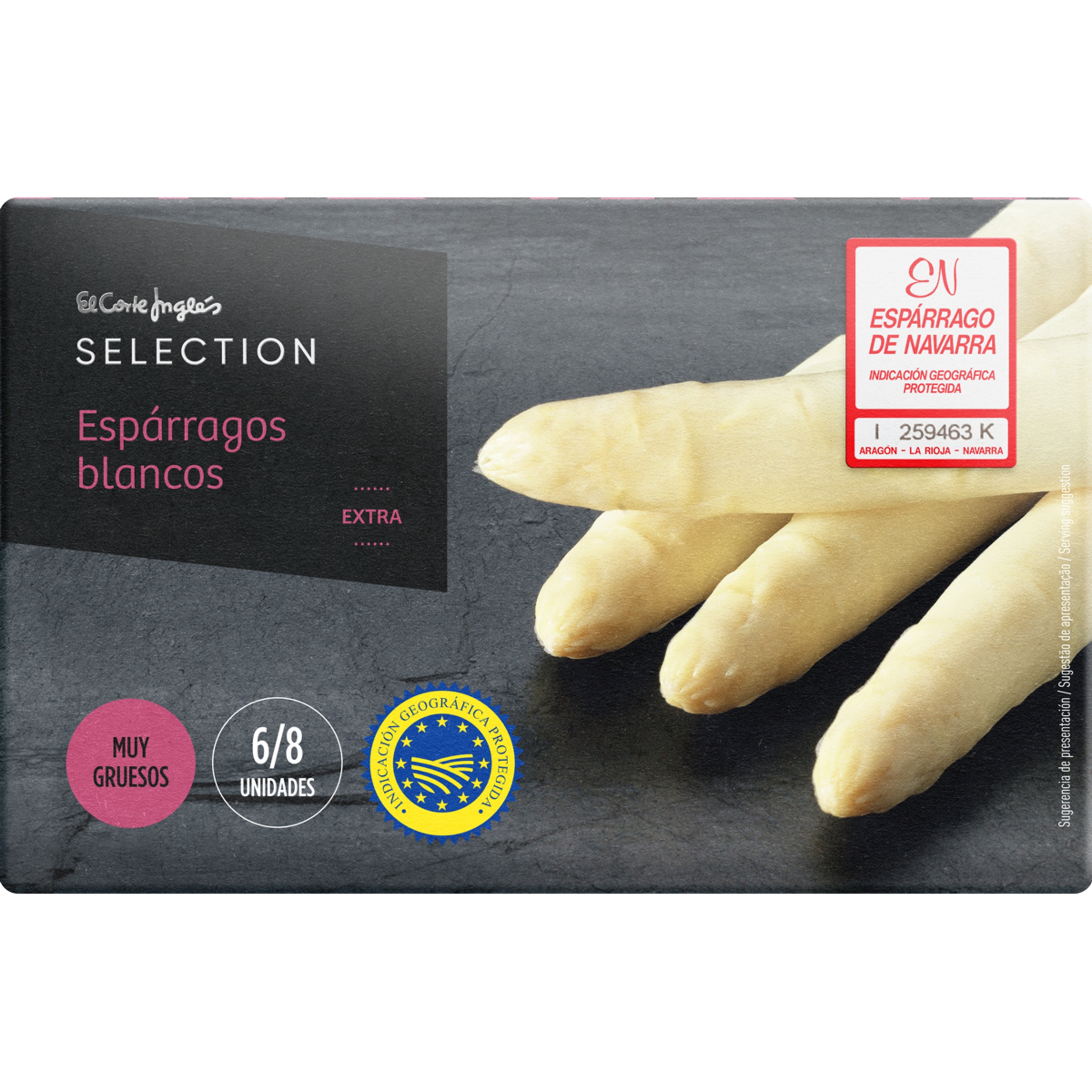 espárragos blancos IGP de Navarra muy gruesos 6-8 piezas lata 250 g neto escurrido