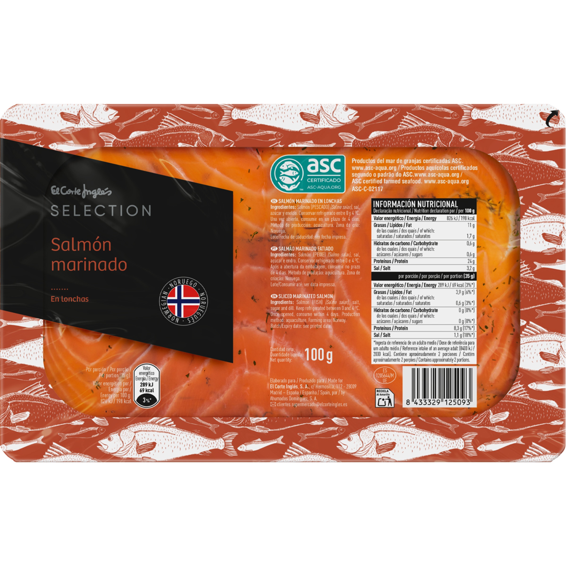 salmón marinado noruego en lonchas envase 100 g