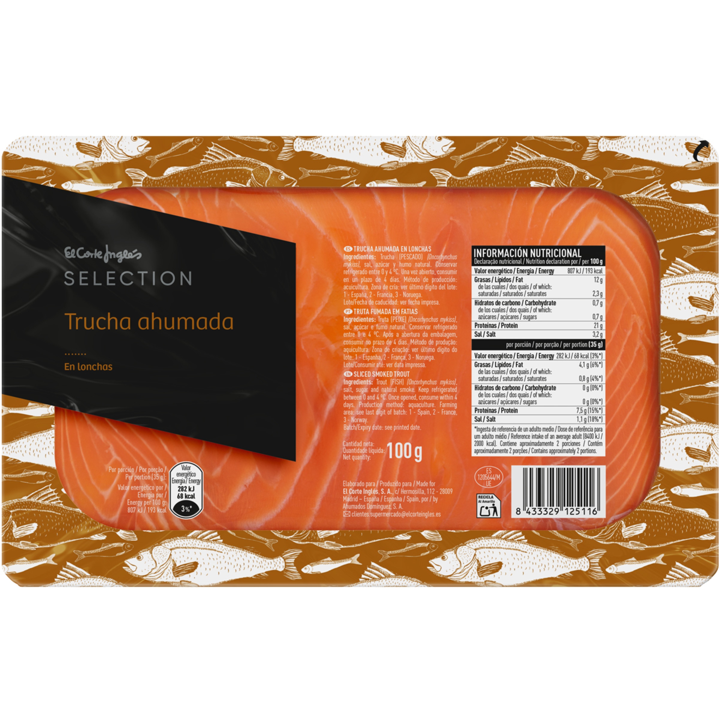 trucha ahumada en lonchas envase 100 g
