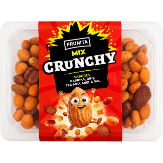 mix Crunchy de frutos secos sabores paprika, BBQ, Tex-Mex, miel & sal tarrina 200 g - Prunita