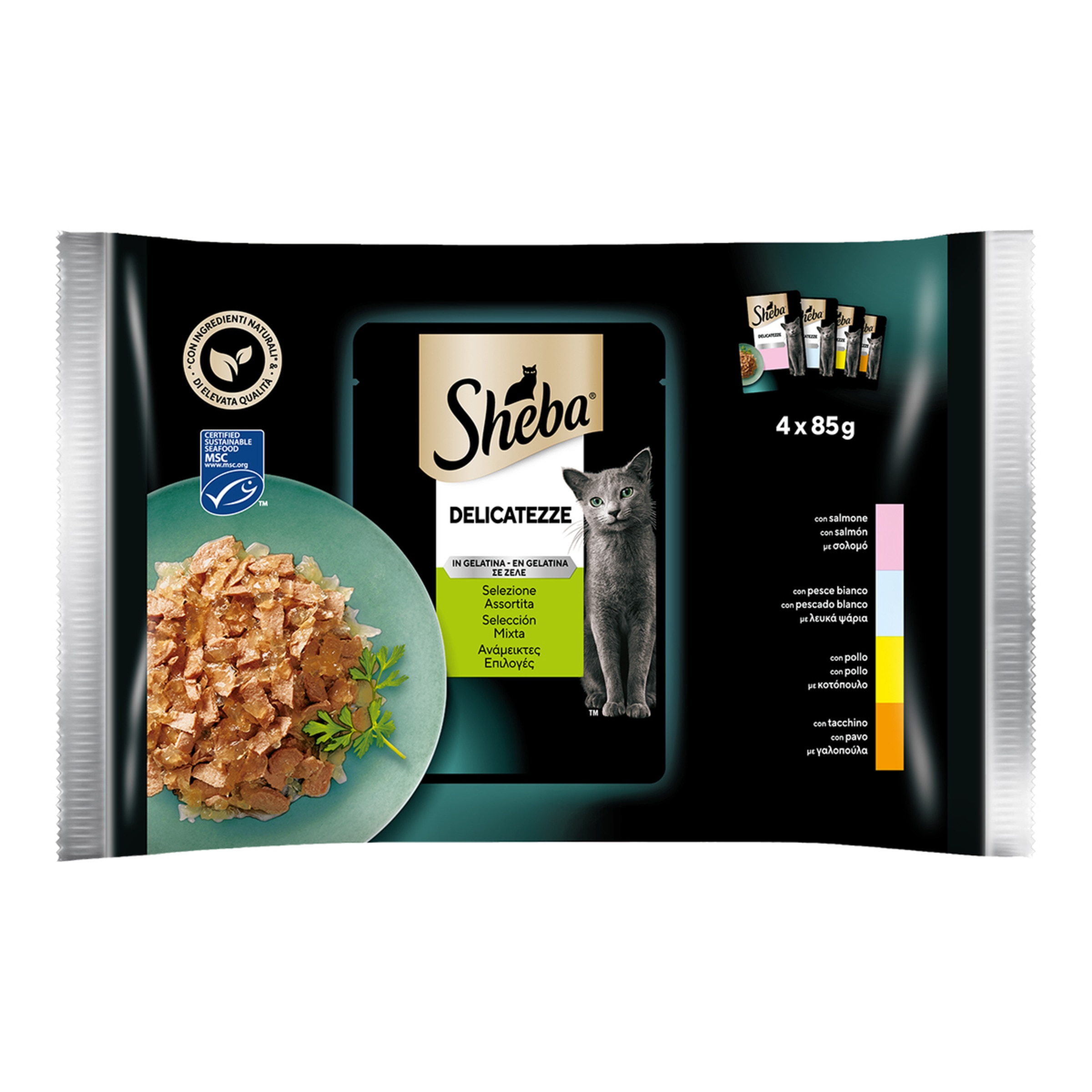 Imagen 0 de Comida húmeda para gatos adultos Sheba Delicatezze gelatina selección aves 4 x 85 g