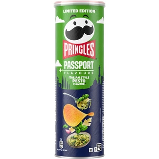 aperitivo frito de patata Passport sabor pesto estilo italiano Edición Limitada lata 165 g - Pringles