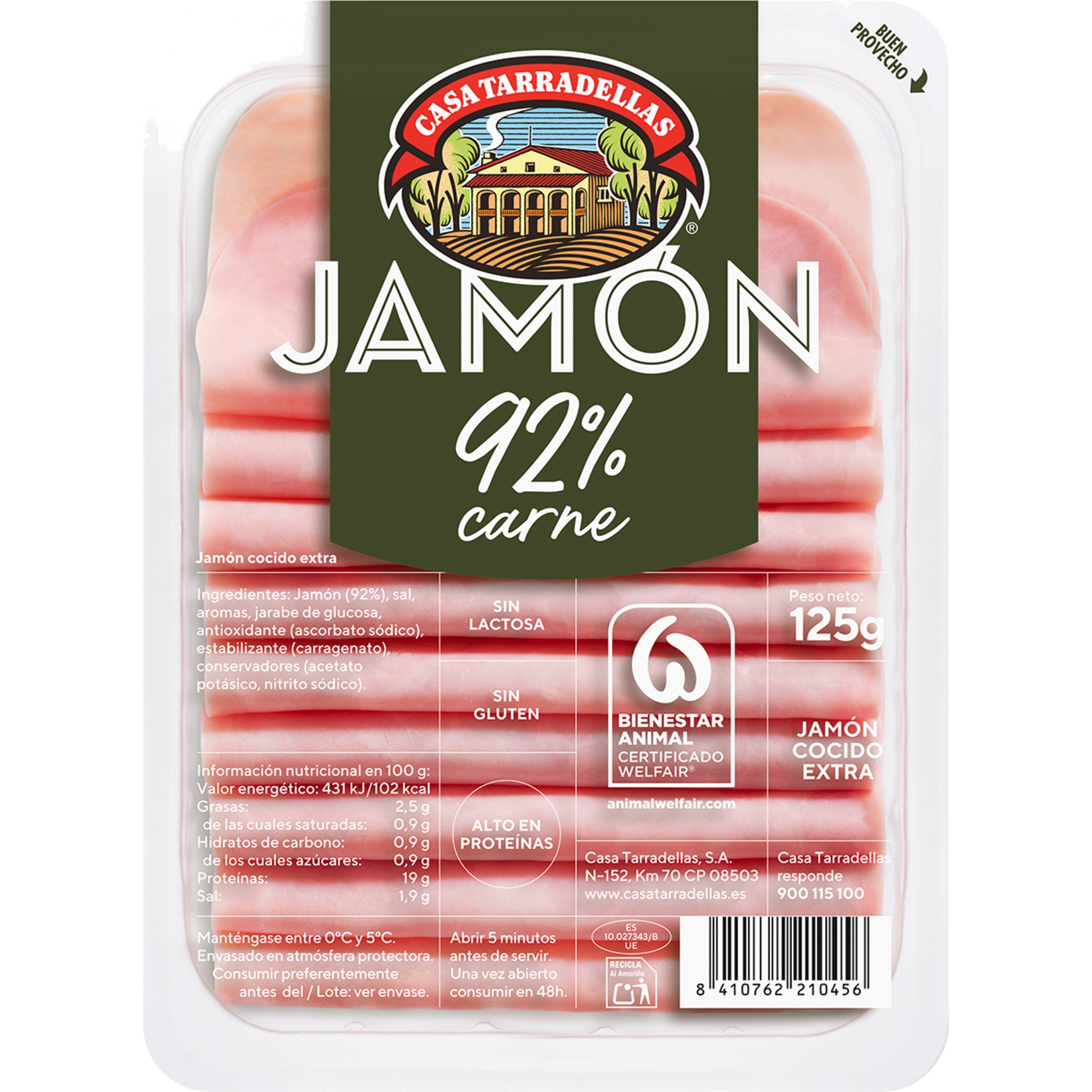 jamón cocido extra en lonchas sin gluten sin lactosa envase 125 g