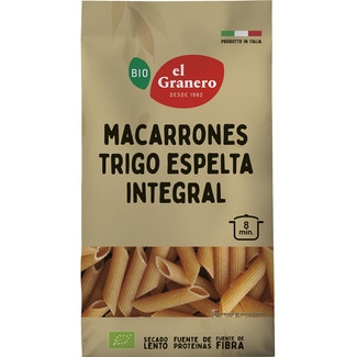 Bio macarrones de espelta integral de cultivo ecológico envase 500 g - El Granero Integral