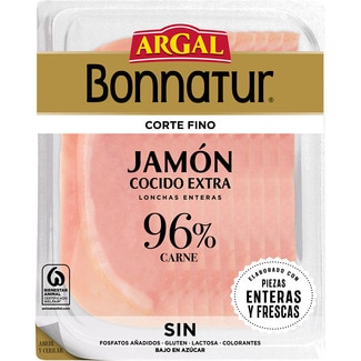 Bonnatur Corte Fino jamón cocido extra en lonchas enteras bajo en azúcar envase 130 g sin gluten sin lactosa - Argal