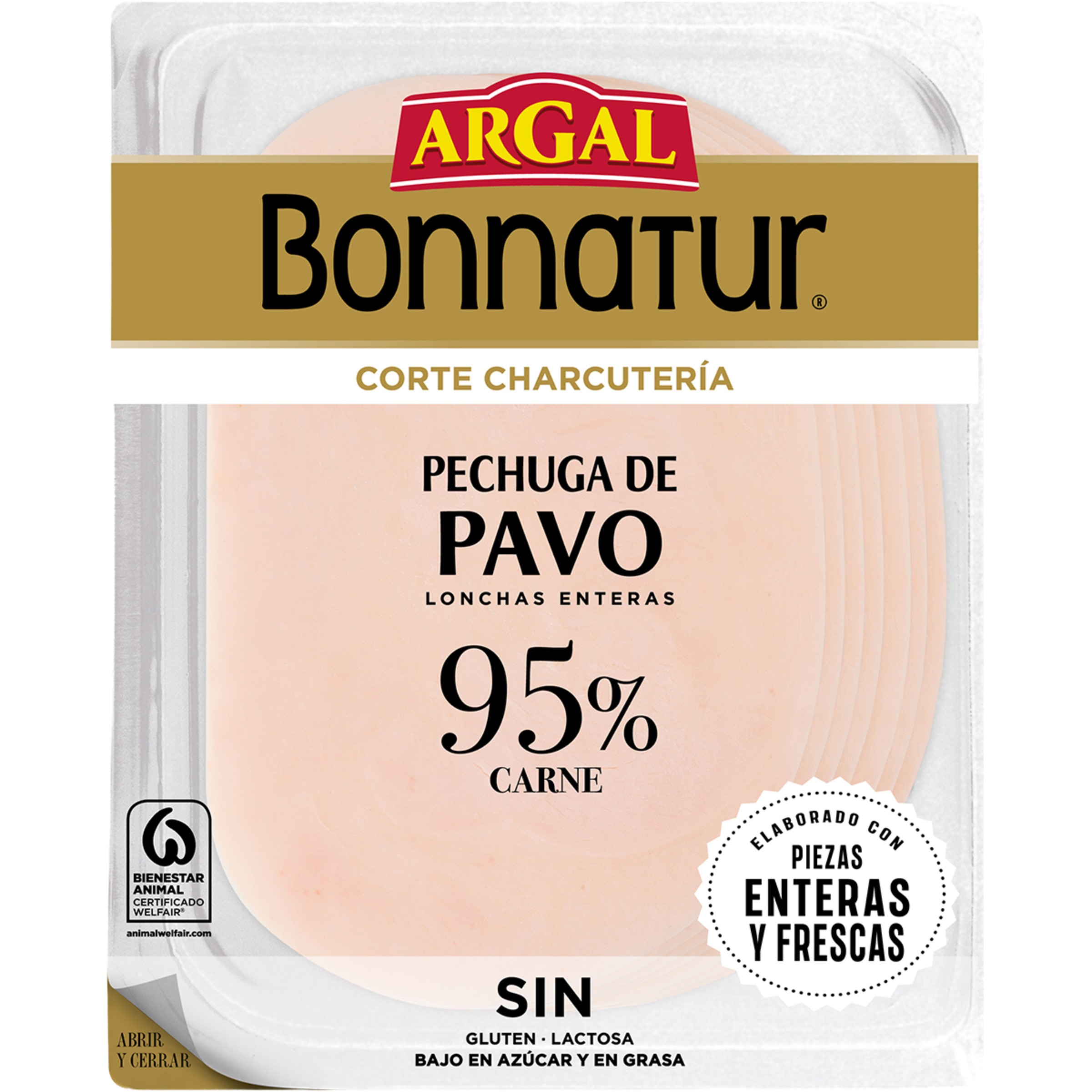 Bonnatur Corte Charcutería pechuga de pavo en lonchas enteras bajo en azúcar y grasa envase 115 g sin gluten sin lactosa