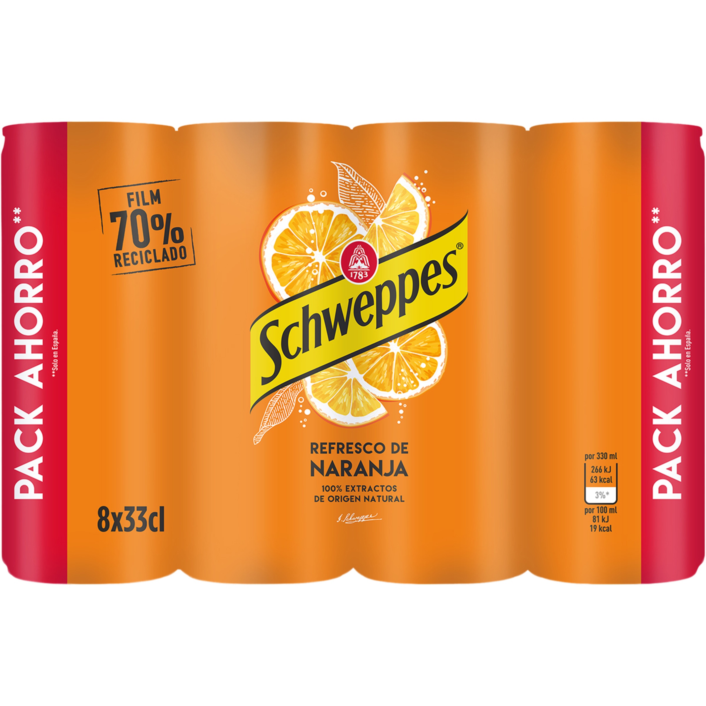 refresco de naranja original con gas pack 8 latas 33 cl