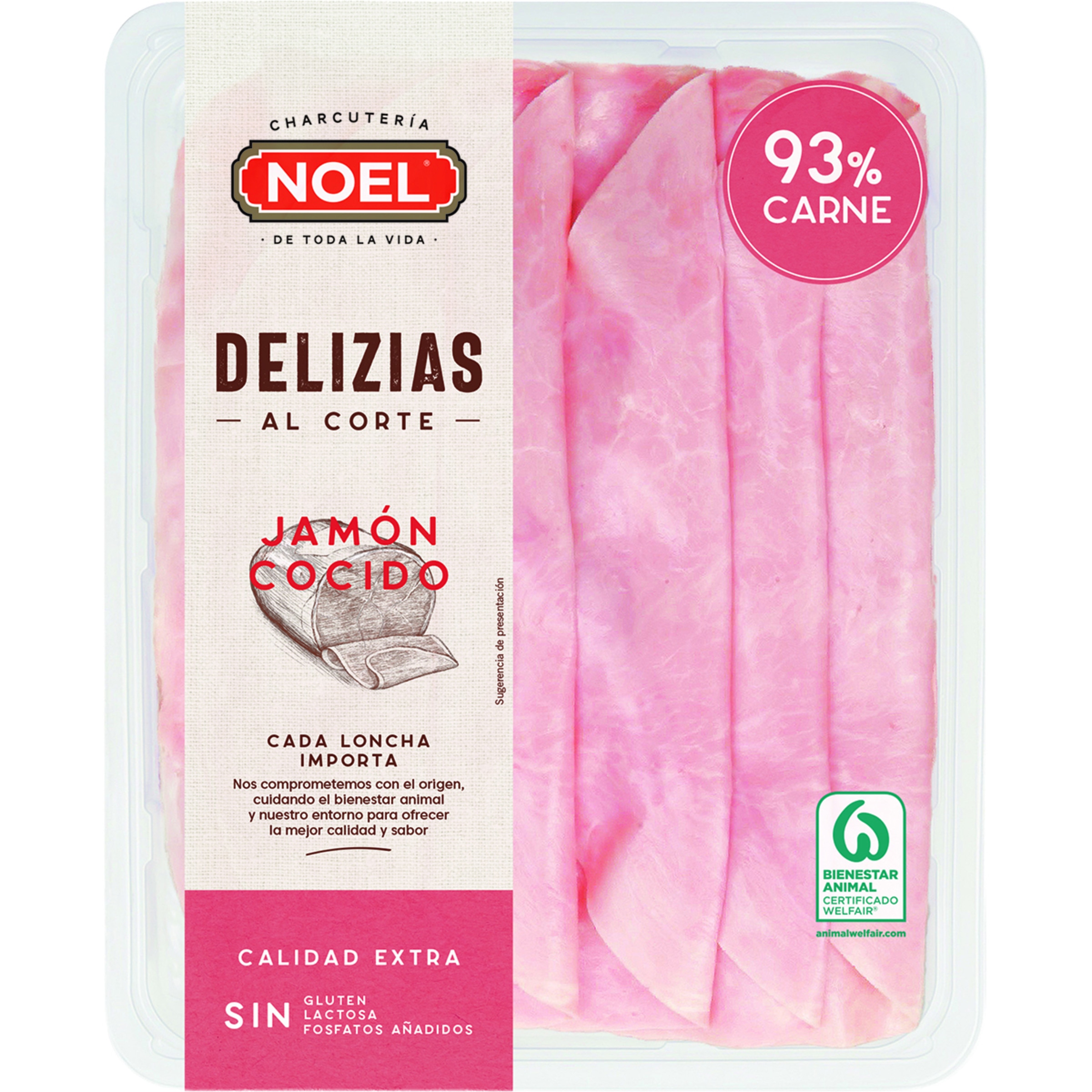 Delizias jamón cocido en lonchas sin gluten sin lactosa envase 120 g
