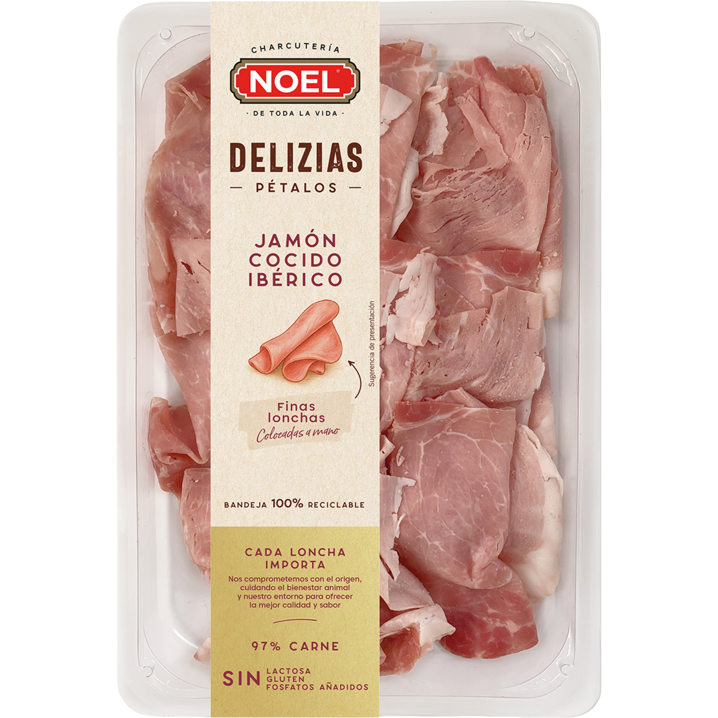 Delizias jamón cocido ibérico en finas lonchas sin gluten sin lactosa envase 90 g