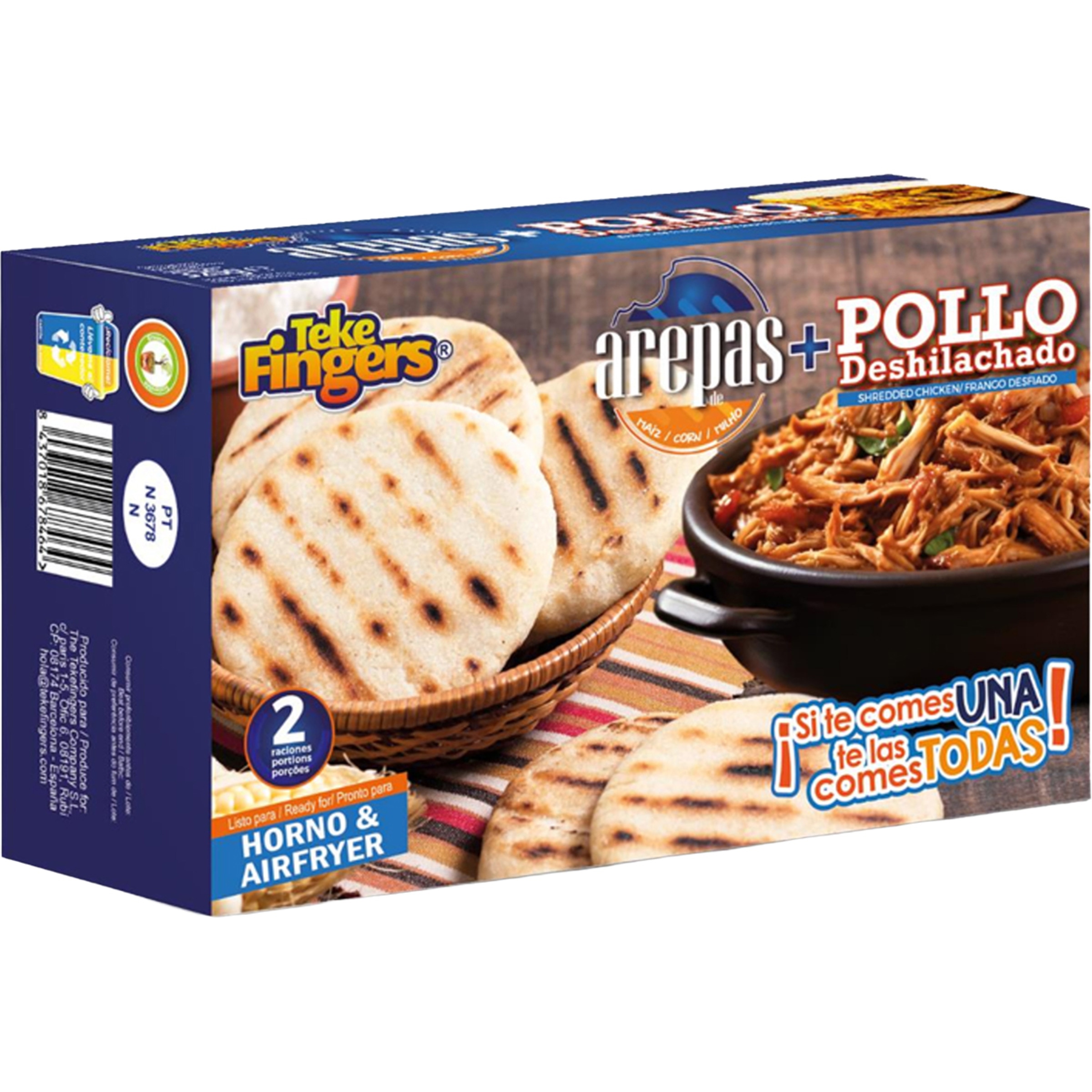 arepa precocida con relleno de pollo deshilachado 2 raciones estuche 320 g