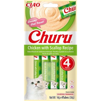 sanck para gatos pollo y vieira 4 x 14 g envase 56 g - Churu