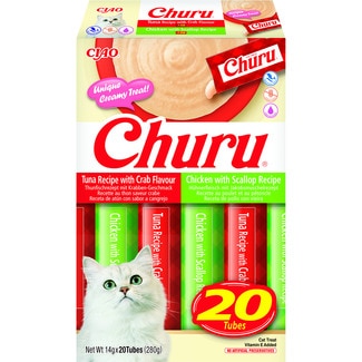 snacks para gatos pollo con vieira y atún con sabor cangrejo 20 x 14 g envase 280 g - Churu