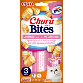 snack para gatos Bites receta de pollo con atún y salmón 3 x 10 g envase 30 g - Churu