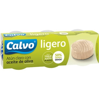 atún claro en aceite de oliva ligero pack 3 lata 58 g neto escurrido - Calvo