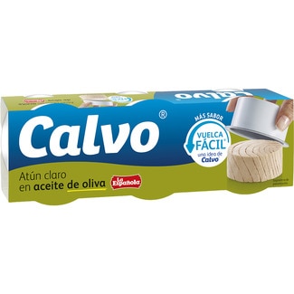 atún claro en aceite de oliva vuelca fácil pack 3 lata 52 g neto escurrido - Calvo