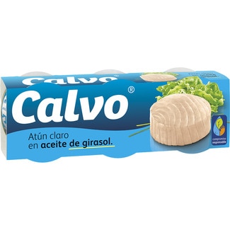 atún claro en aceite girasol vuelca fácil pack 3 latas 52 g neto escurrido - Calvo