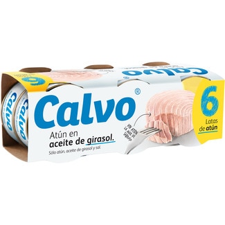 atún en aceite de girasol vuelca fácil pack 6 lata 52 g neto escurrido - Calvo