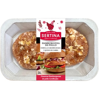 hamburguesas con cebolla caramelizada y queso de cabra de pollo certificado bandeja 260 g 2 unidades - Sertina