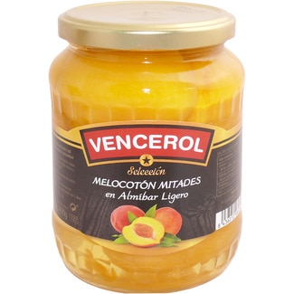 melocotón en almíbar en mitades frasco 400 g neto escurrido - Vencerol