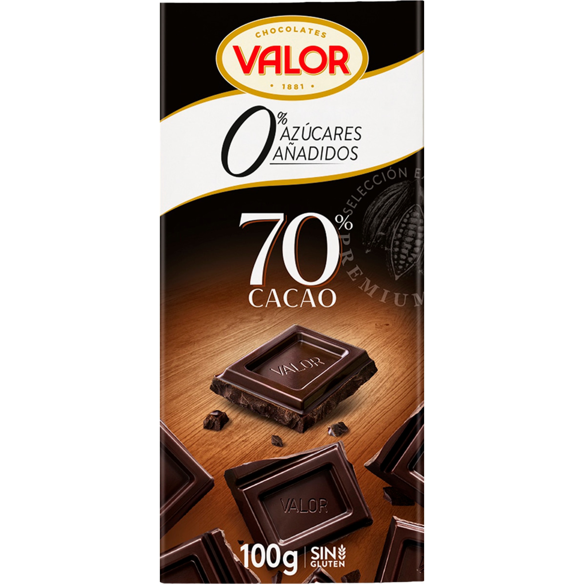 Chcolate Negro 70% Cacau sem Açúcar embalagem 100 g