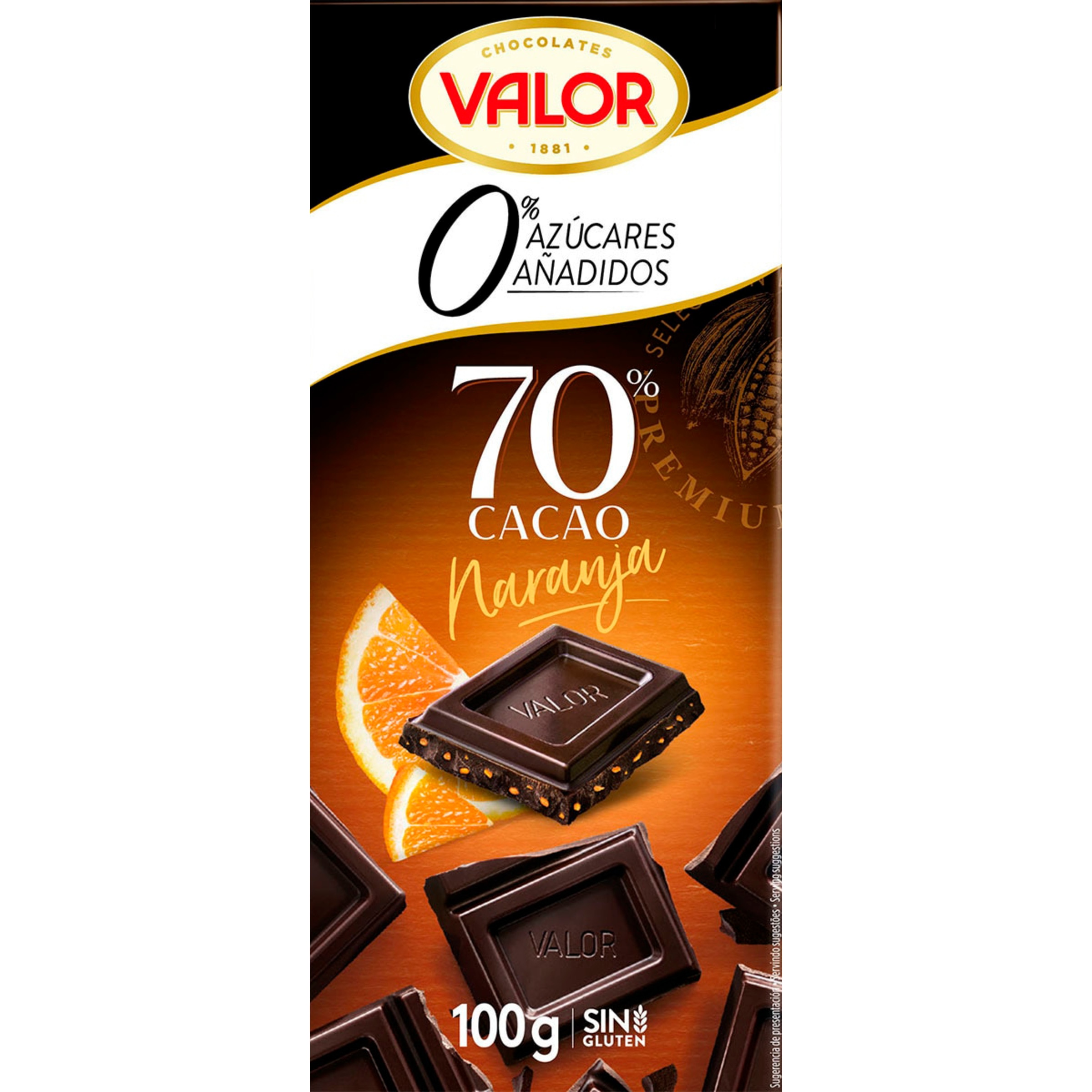 Chocolate Laranja sem Açúcar 70% Cacau embalagem 100 g